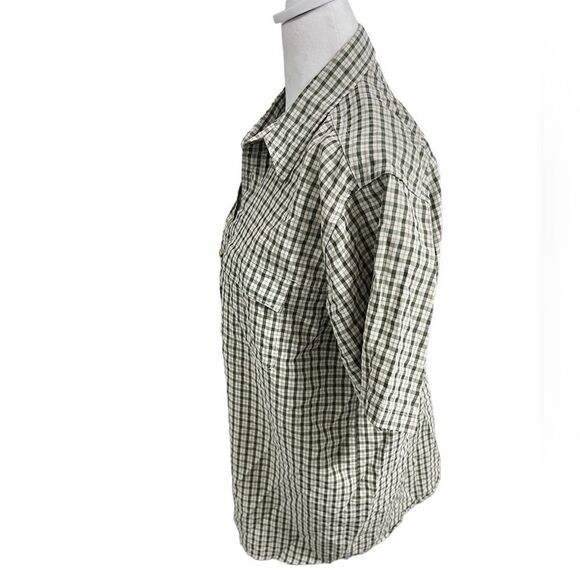 North Face green and white check large men casual, short sleeve button-down - Picture 7 of 11